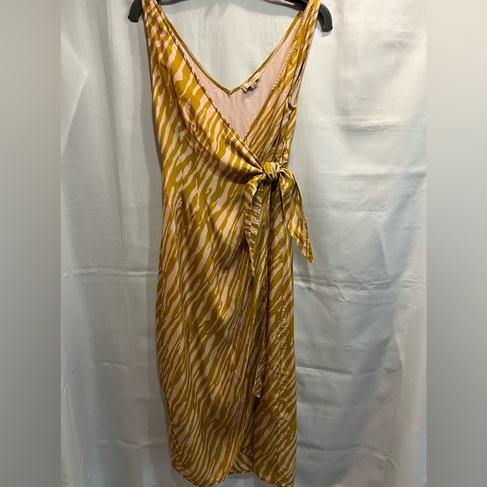 Louise Misha Sunnyvale Cinnamon Brush Stripes Silk Wrap Dress Sleeveless Size S